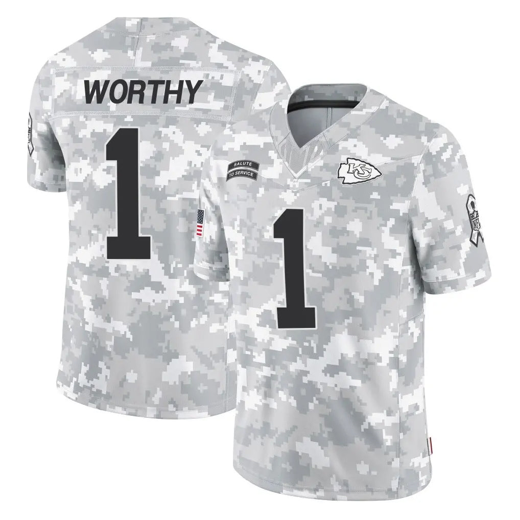 Rebec KC.Chiefs #1 Xavier Worthy Player Arctic Camo Salute To Service Limited Game Stitched Jerseys