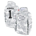 Rebec KC.Chiefs #1 Xavier Worthy Player Arctic Camo Salute to Service Hoodies Limited Game Stitched Jerseys