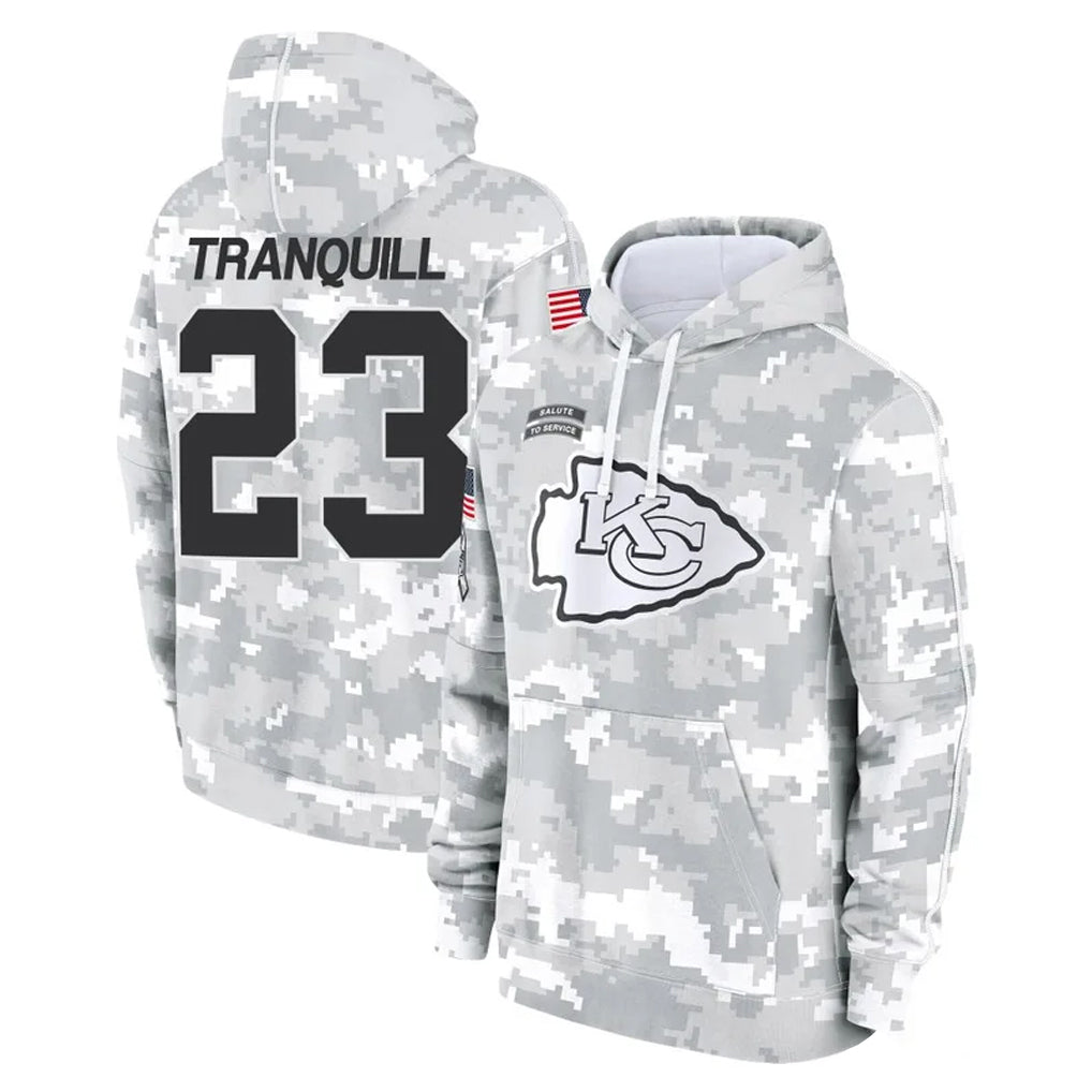 Rebec KC.Chiefs #23 Drue Tranquill Player Arctic Camo Salute to Service Hoodies Limited Game Stitched Jerseys