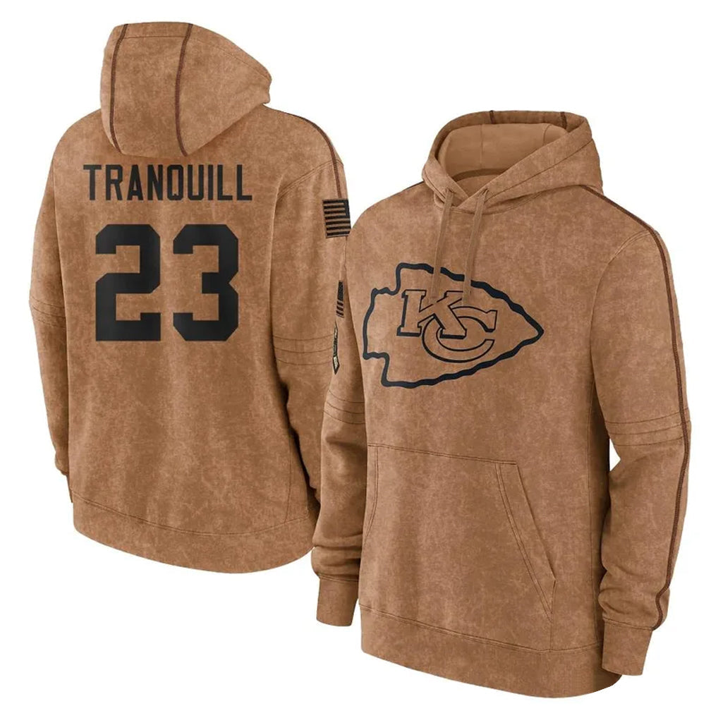 Rebec KC.Chiefs #23 Drue Tranquill Player Brown Salute to Service Hoodies Limited Game Stitched Jerseys