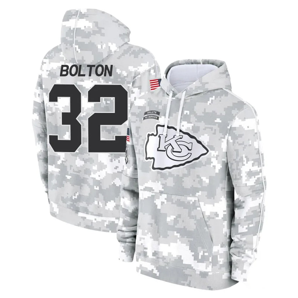 Rebec KC.Chiefs #32 Nick Bolton Player Arctic Camo Salute to Service Hoodies Limited Game Stitched Jerseys