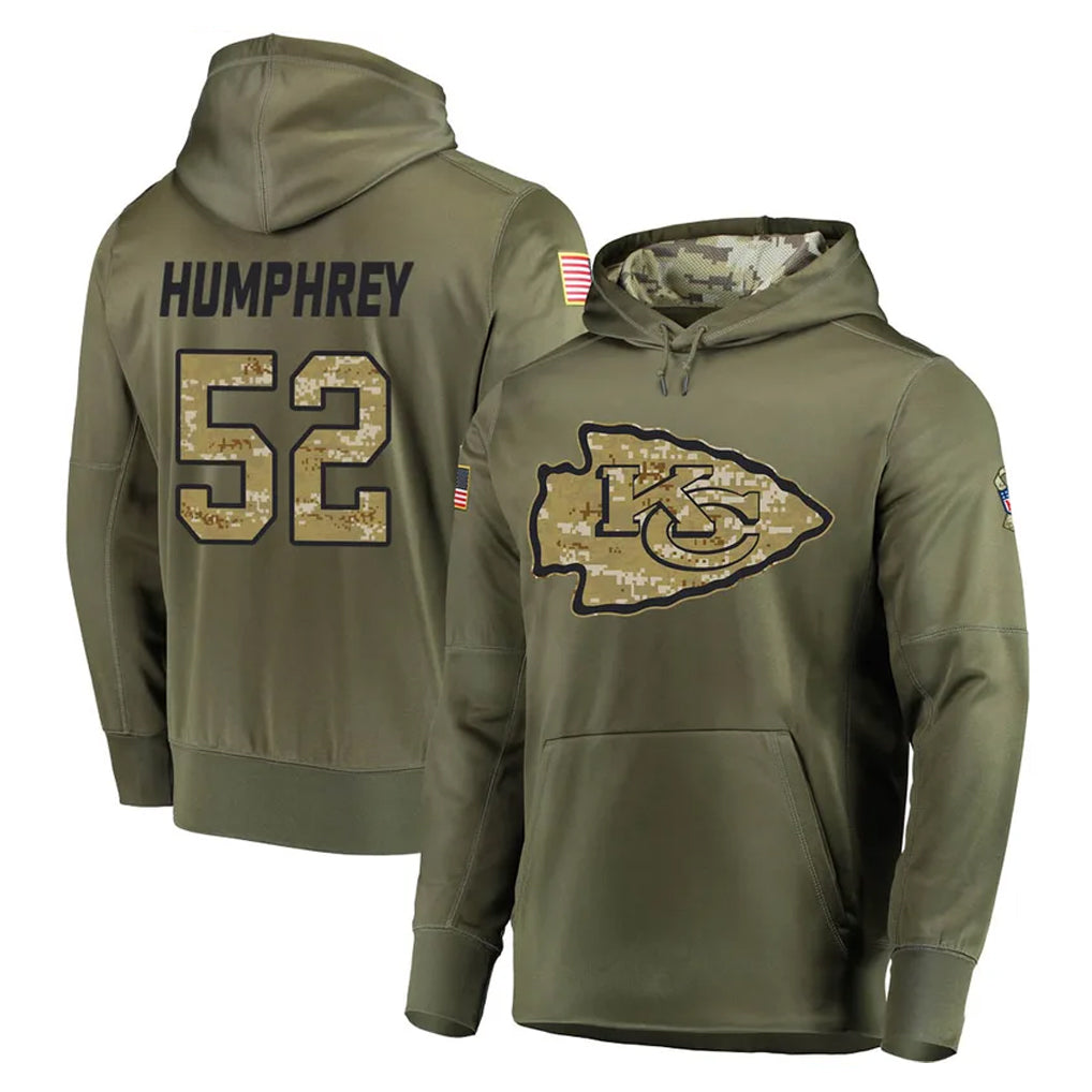 Rebec KC.Chiefs #52 Creed Humphrey Player Olive Salute to Service Pullover Hoodies Limited Stitched Jerseys