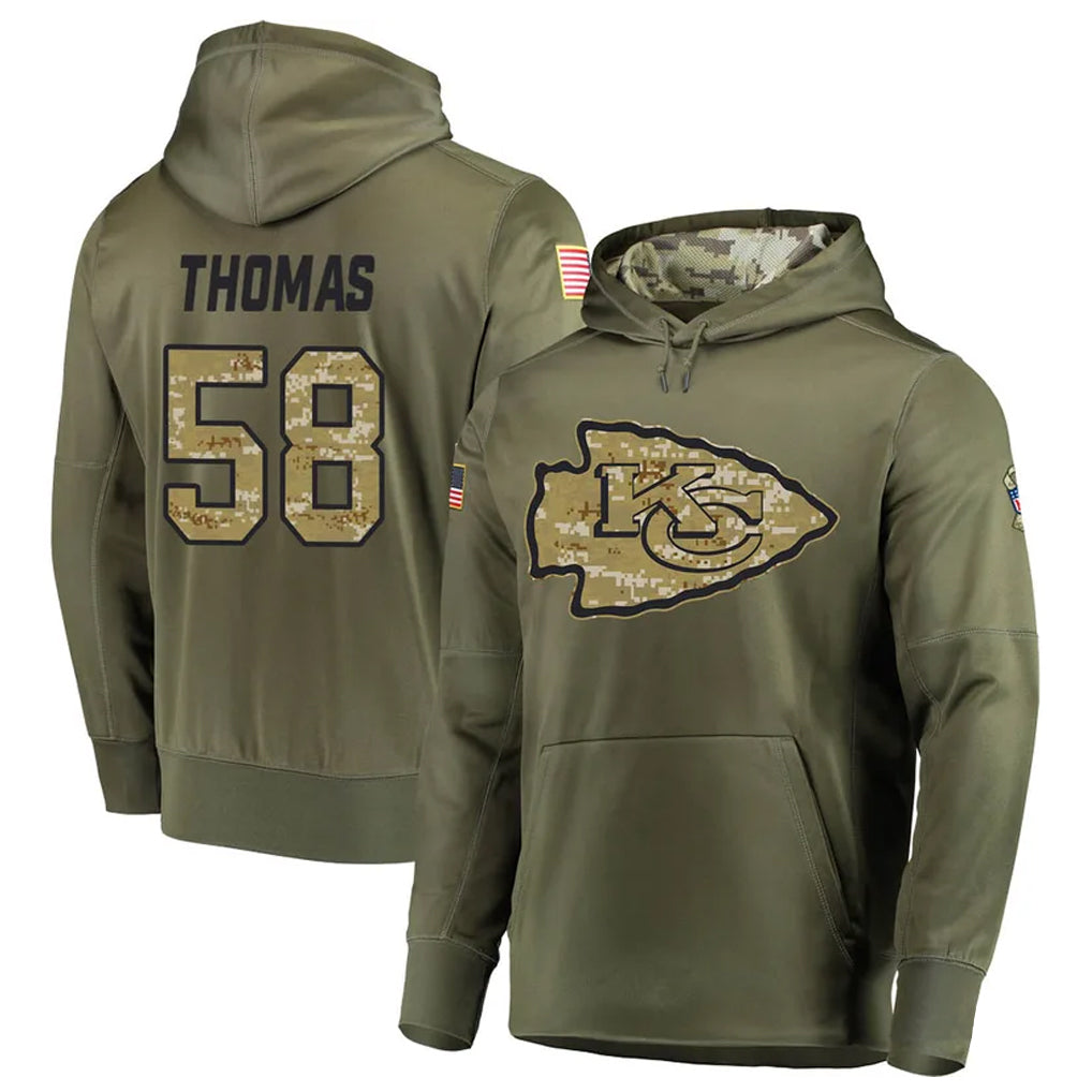 Rebec KC.Chiefs #58 Derrick Thomas Player Salute to Service Limited Olive Hoodies Stitched Jerseys