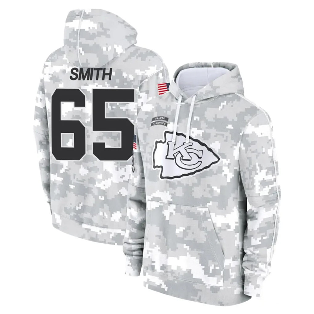 Rebec KC.Chiefs #65 Trey Smith Player Arctic Camo Salute to Service Hoodies Limited Game Stitched Jerseys