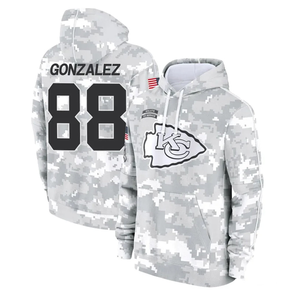 Rebec KC.Chiefs #88 Tony Gonzalez Player Arctic Camo Salute to Service Hoodies Limited Game Stitched Jerseys