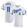 Rebec KC.Royals #11 Maikel Garcia Player White Limited Elite Home Game Stitched Jerseys