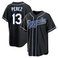 Rebec KC.Royals #13 Salvador Perez Player Black Carbon Fashion Home Game Stitched Jerseys