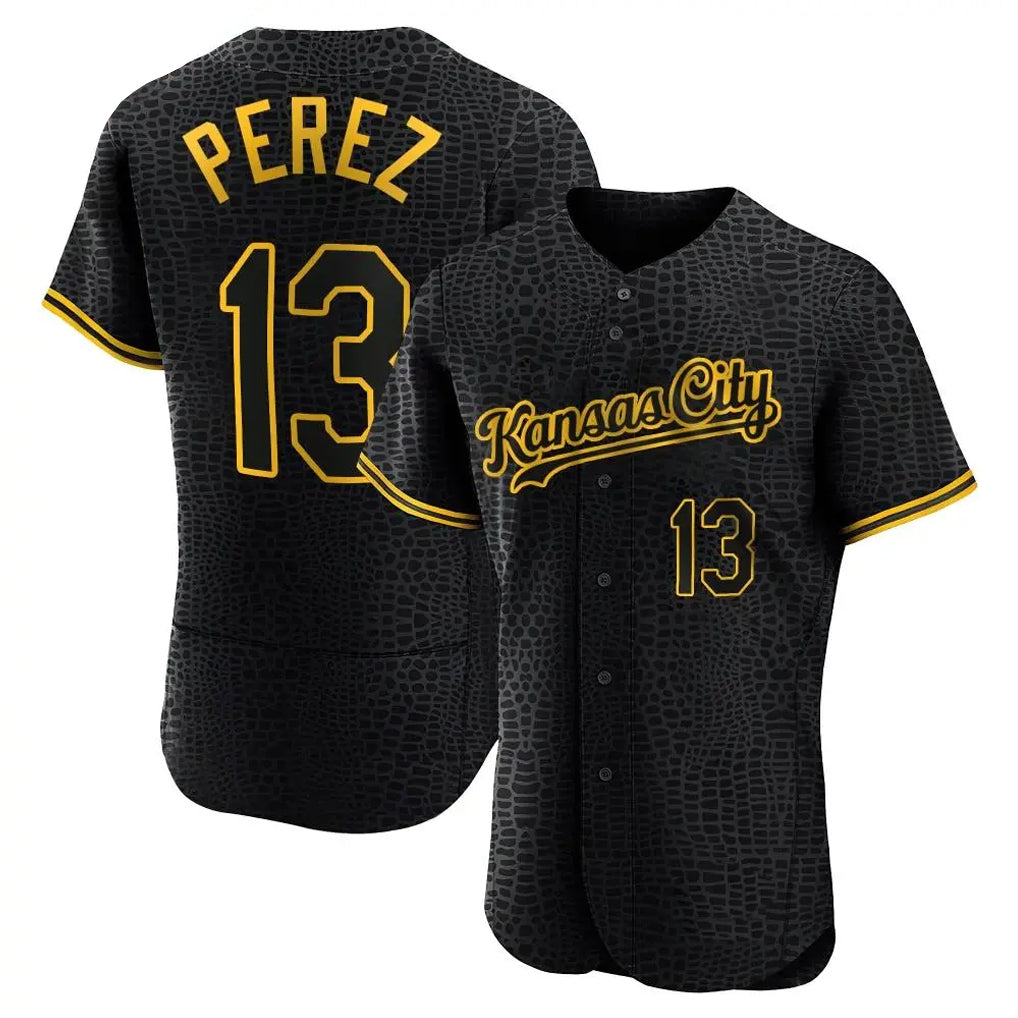 Rebec KC.Royals #13 Salvador Perez Player Black Snake Skin City Limited Elite Stitched Jersey