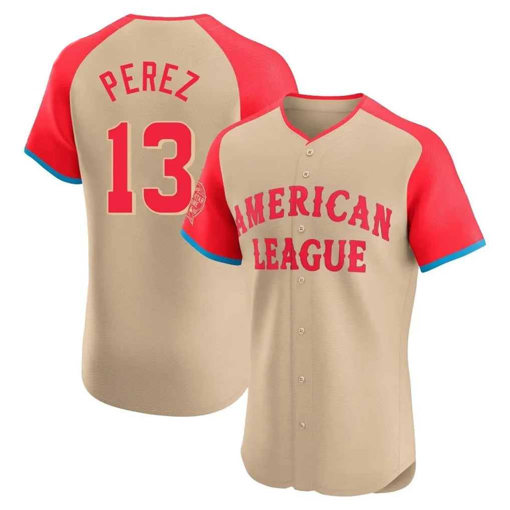 Rebec KC.Royals #13 Salvador Perez Player Cream American League All-Star Limited Elite Home Stitched Jerseys
