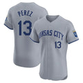 Rebec KC.Royals #13 Salvador Perez Player Gray Limited Elite Home Stitched Jerseys