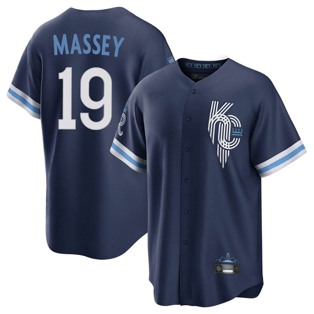 Rebec KC.Royals #19 Michael Massey Player Navy City Connect Home Game Stitched Jerseys