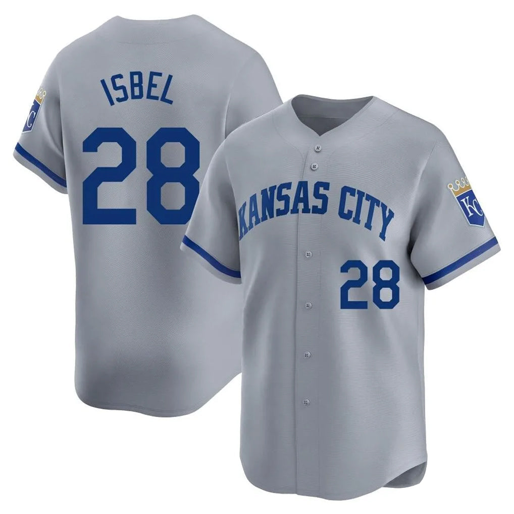 Rebec KC.Royals #28 Kyle Isbel Player Gray Limited Home Stitched Jerseys