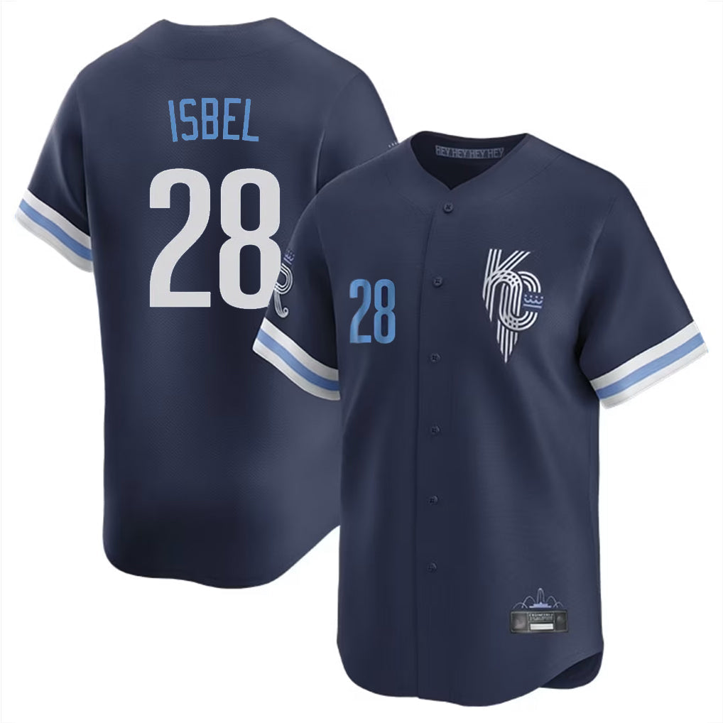 Rebec KC.Royals #28 Kyle Isbel Player Navy City Connect Limited Home Stitched Jerseys