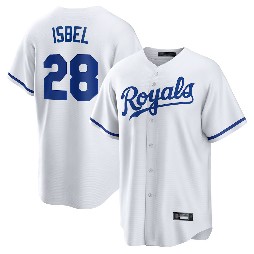 Rebec KC.Royals #28 Kyle Isbel Player White Home Game Stitched Jerseys