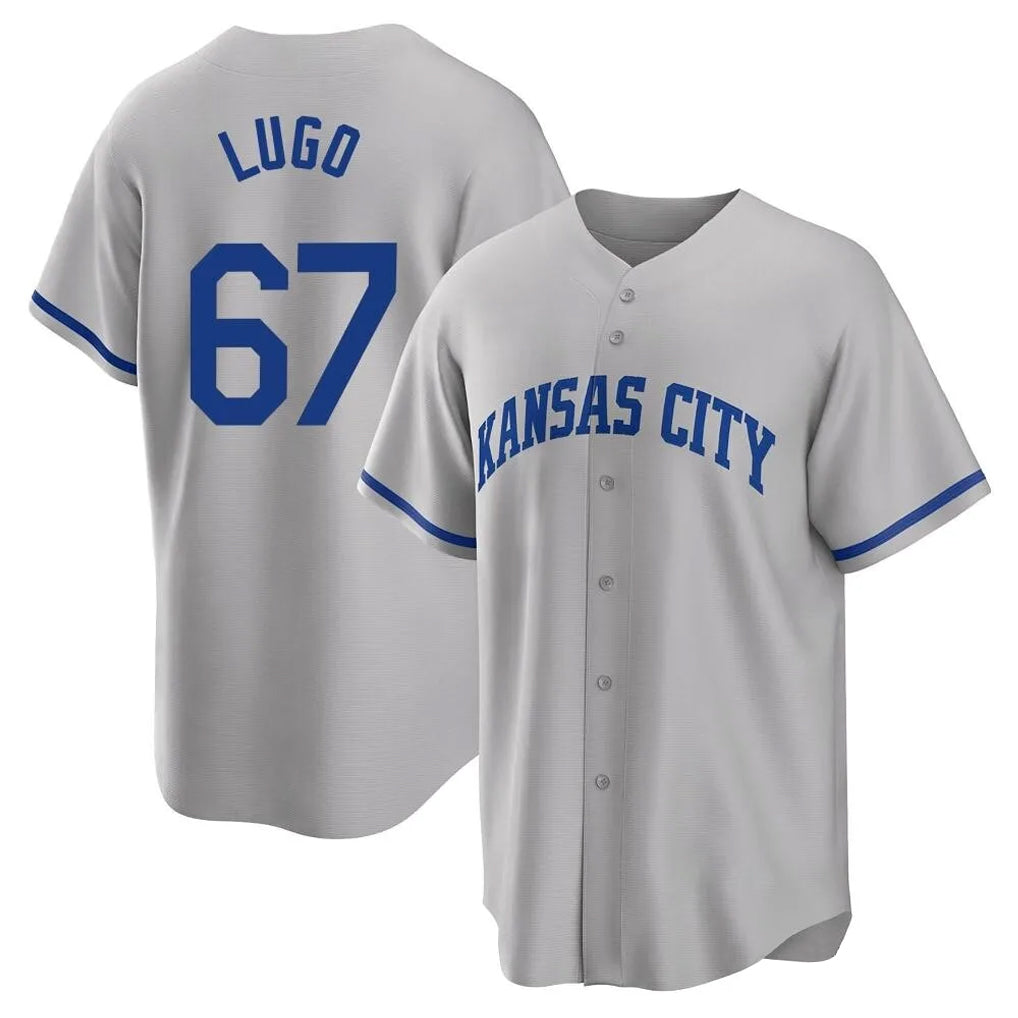 Rebec KC.Royals #67 Seth Lugo Player Gray Game Home Stitched Jerseys