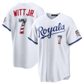 Rebec KC.Royals #7 Bobby Witt Jr. White USA 250 Fourth of July Home Stadium Stitched Jersey