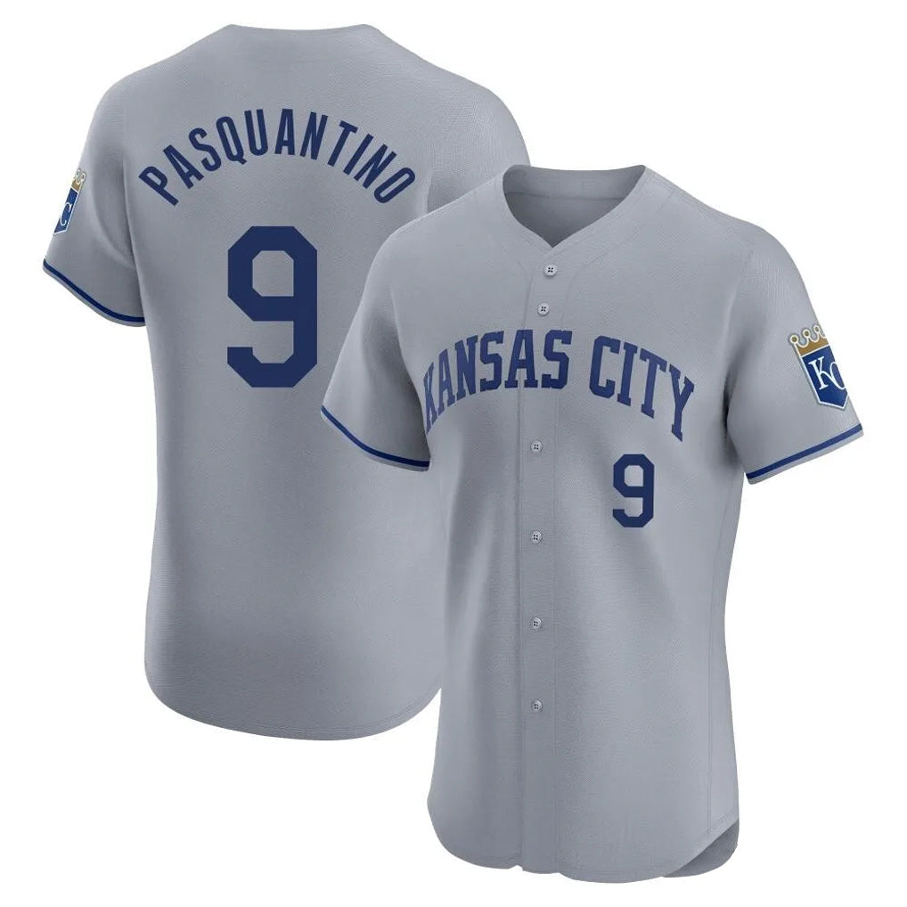 Rebec KC.Royals #9 Vinnie Pasquantino Player Gray Limited Elite Home Stitched Jerseys