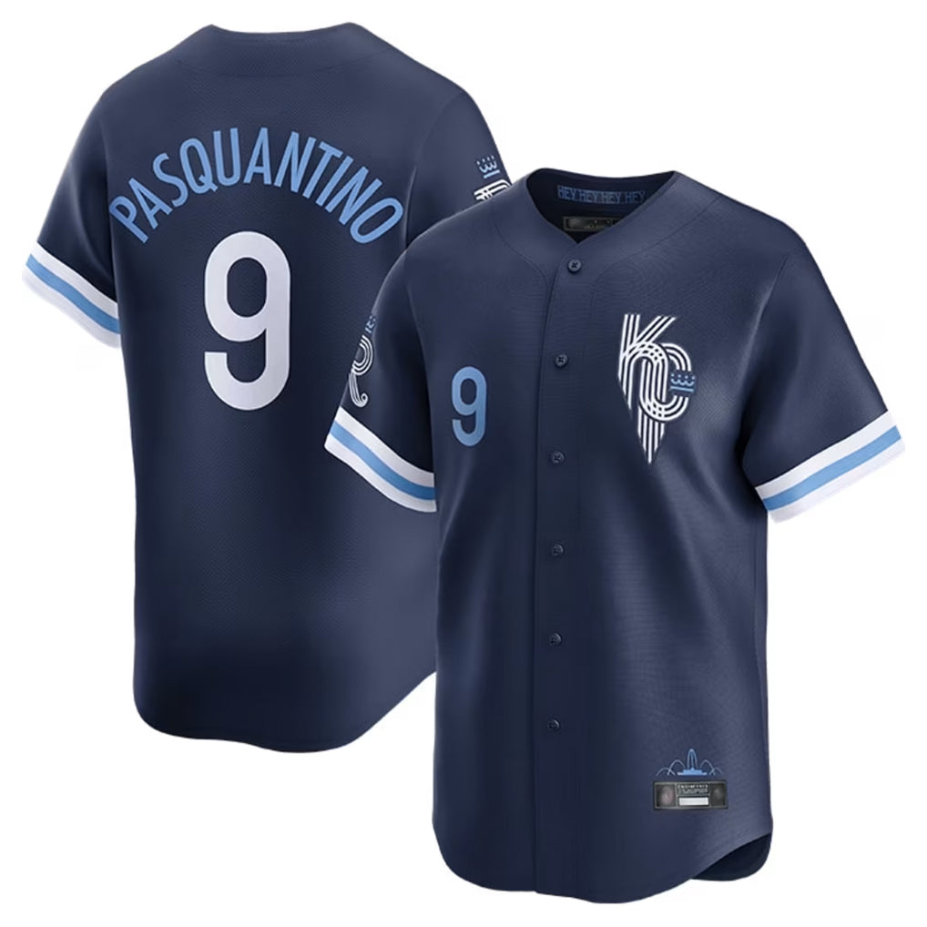 Rebec KC.Royals #9 Vinnie Pasquantino Player Navy City Connect Limited Home Stitched Jerseys