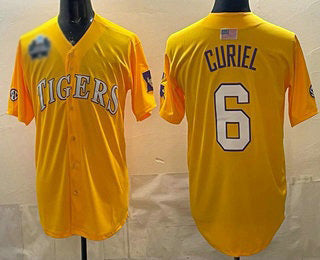 Rebec L.Tigers #6 Derek Curiel Gold 2025 World Series SEC Patch Stitched Baseball American College Jerseys