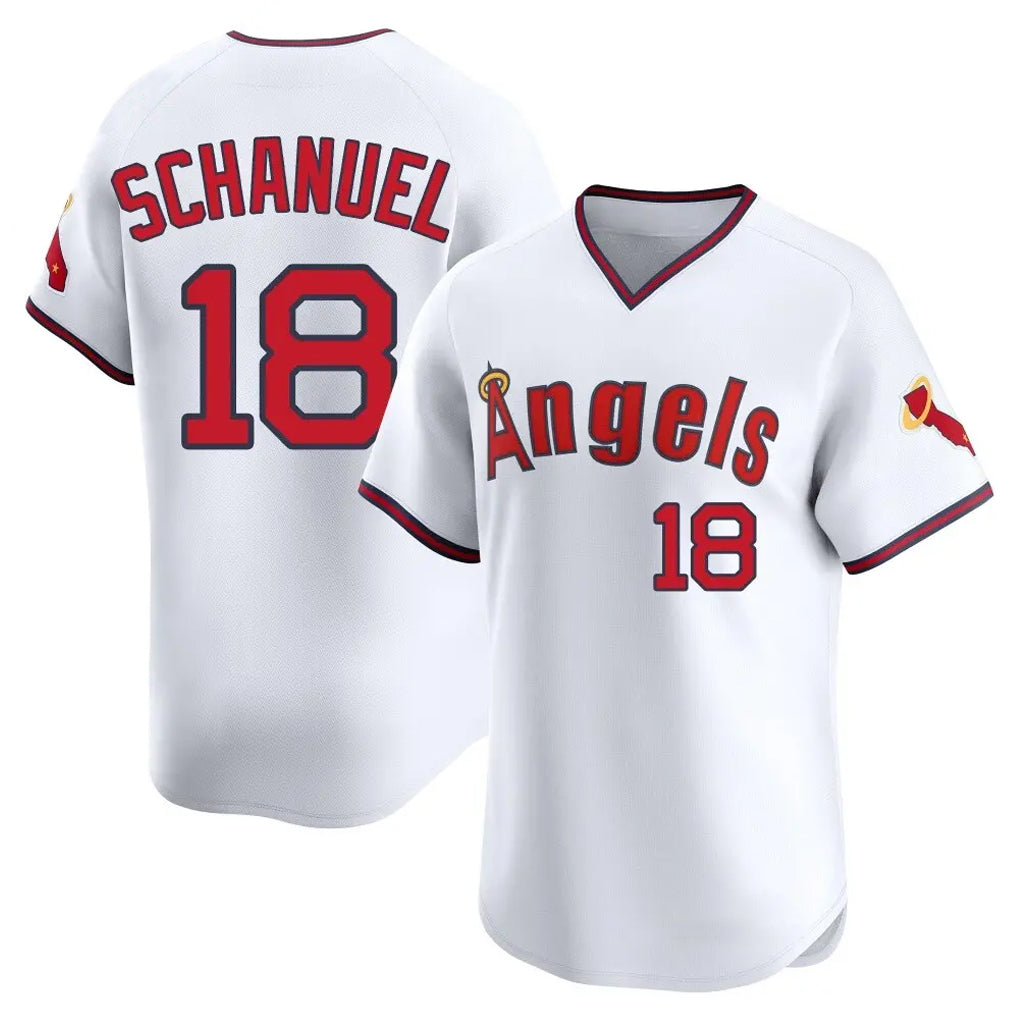 Rebec LA.Angels #18 Nolan Schanuel Player White T-shirt Home Limited Stitched Jerseys