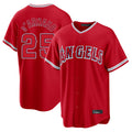 Rebec LA.Angels #25 Travis d'Arnaud Player Red Home Game Stitched Jerseys