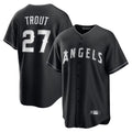 Rebec LA.Angels #27 Mike Trout Player Black Lights Out Fashion T-shirt Stitched Jerseys