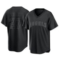 Rebec LA.Angels #27 Mike Trout Player Black Pitch Fashion T-shirt Stitched Jerseys