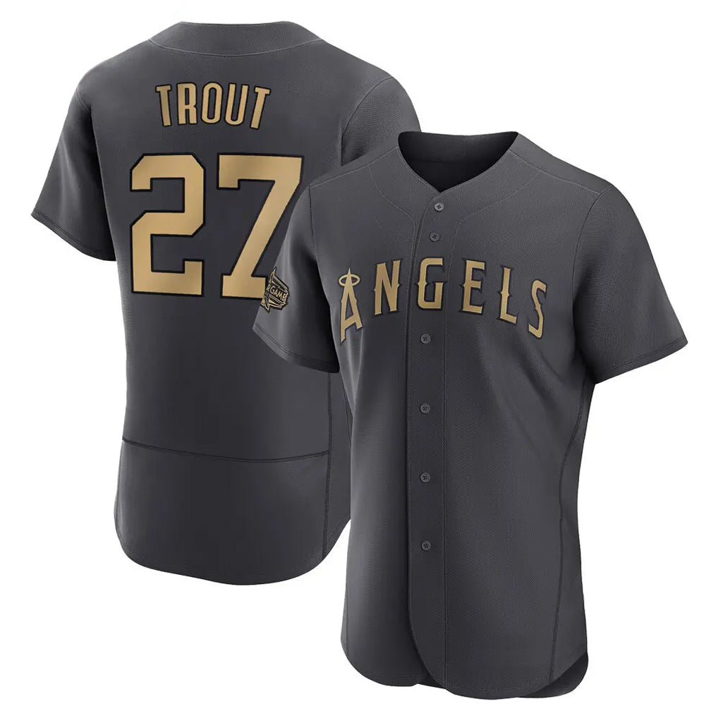 Rebec LA.Angels #27 Mike Trout Player Charcoal Game All-Star Stitched Jerseys