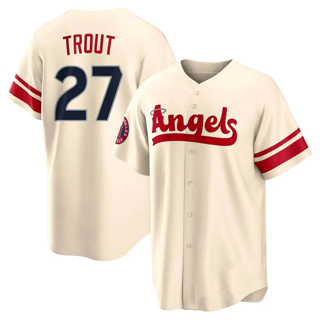 Rebec LA.Angels #27 Mike Trout Player Cream City Connect Home Stitched Jerseys