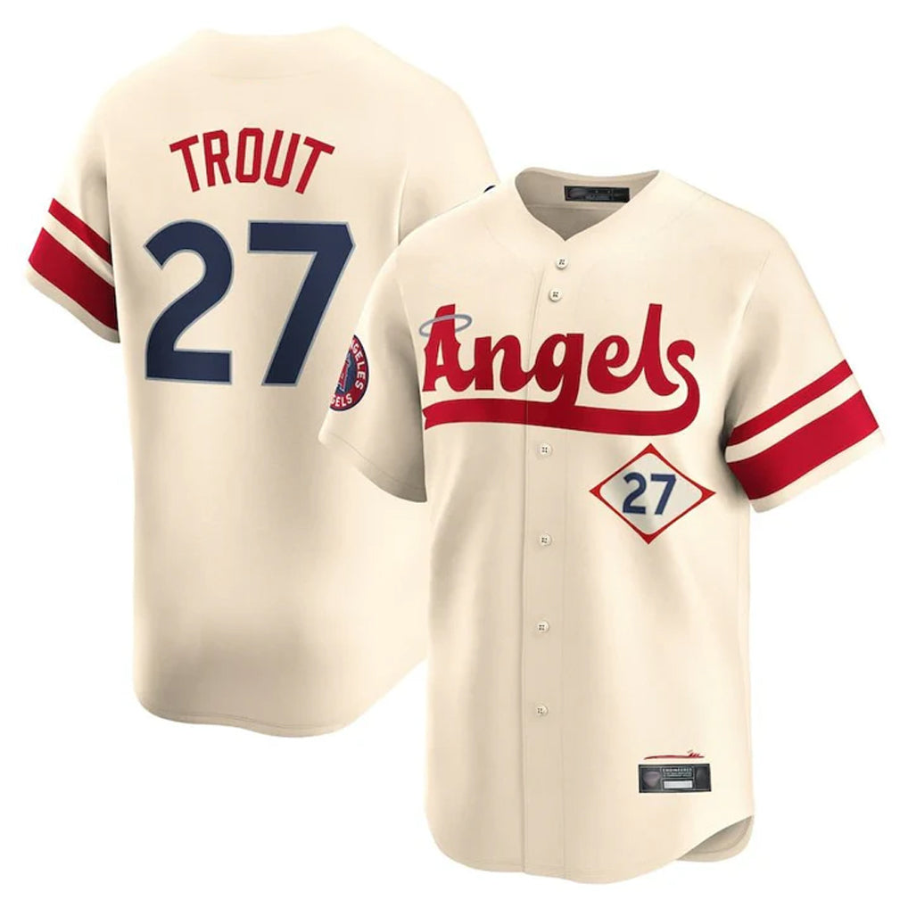 Rebec LA.Angels #27 Mike Trout Player Cream City Connect Limited Home Stitched Jerseys