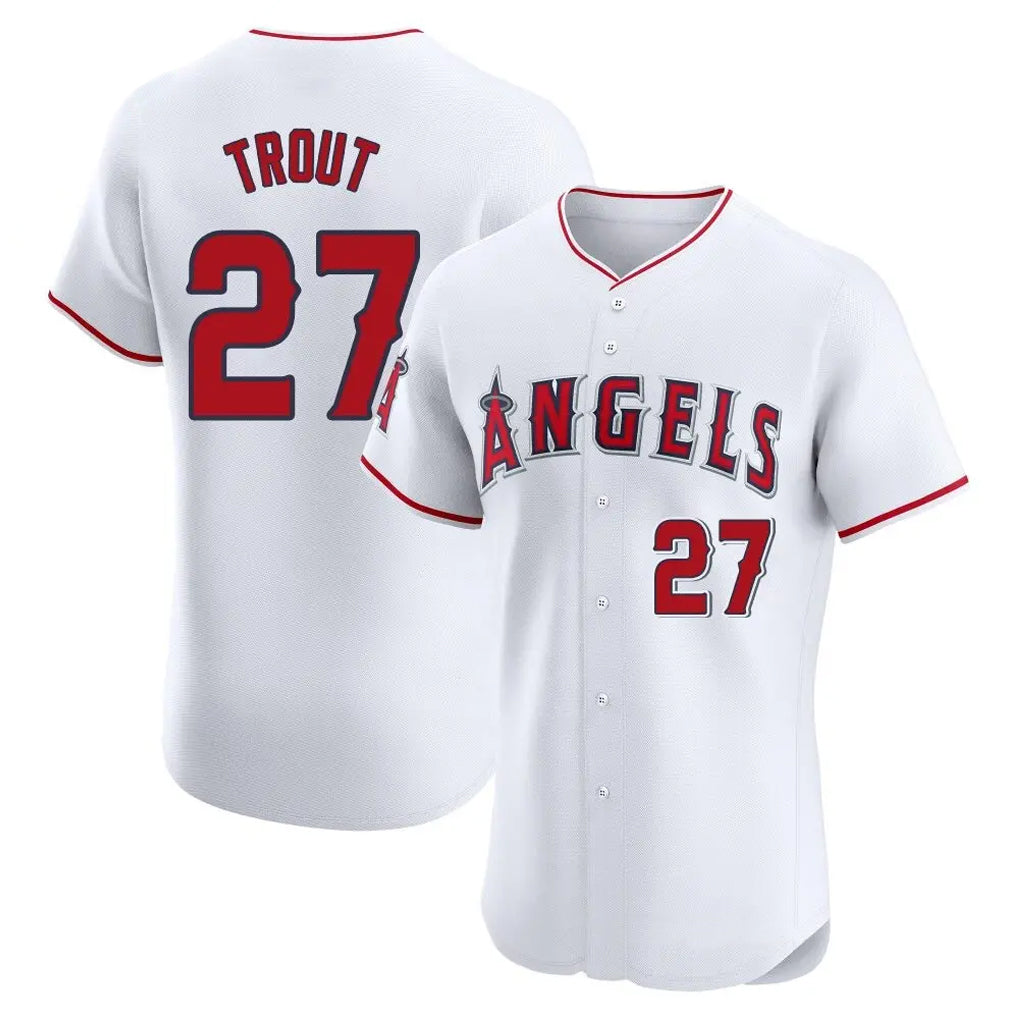 Rebec LA.Angels #27 Mike Trout Player White Limited Elite Stitched Home Jerseys