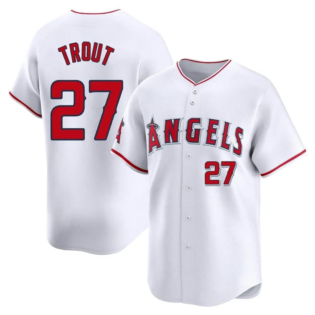 Rebec LA.Angels #27 Mike Trout Player White Limited Home Stitched Jerseys