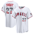 Rebec LA.Angels #27 Mike Trout White USA 250 Fourth of July Home Stadium Stitched Jersey