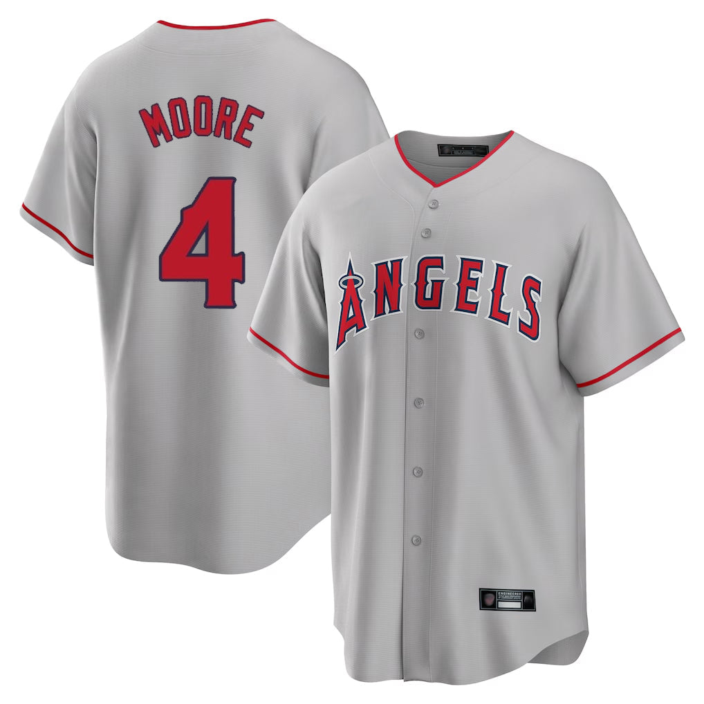 Rebec LA.Angels #4 Christian Moore Player Gray Home Game Stitched Jerseys