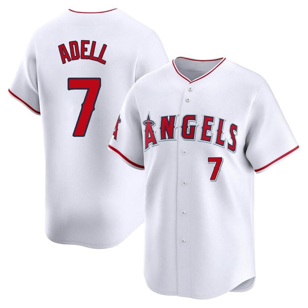 Rebec LA.Angels #7 Jo Adell Player White Limited Home Stitched Jerseys