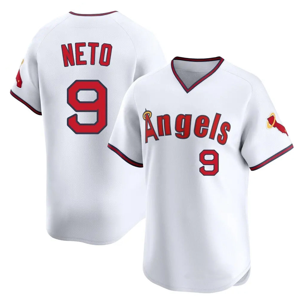 Rebec LA.Angels #9 Zach Neto Player White T-shirt Home Limited Stitched Jerseys
