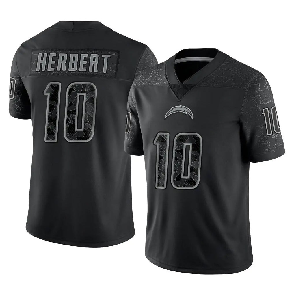 Rebec LA.Chargers #10 Justin Herbert Player Black Limited Reflective Home Game Stitched Jerseys