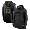 Rebec LA.Chargers #10 Justin Herbert Player Black Salute to Service Hoodies Limited Game Stitched Jerseys