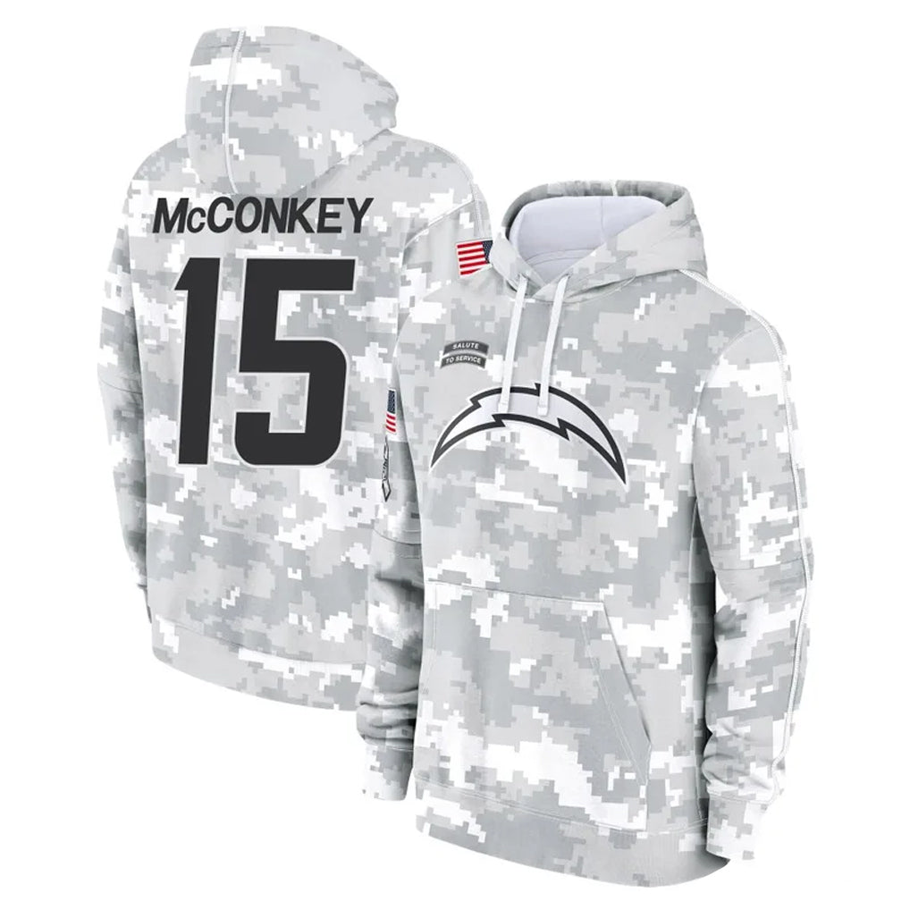 Rebec LA.Chargers #15 Ladd McConkey Player Arctic Camo Salute to Service Hoodies Limited Game Stitched Jerseys