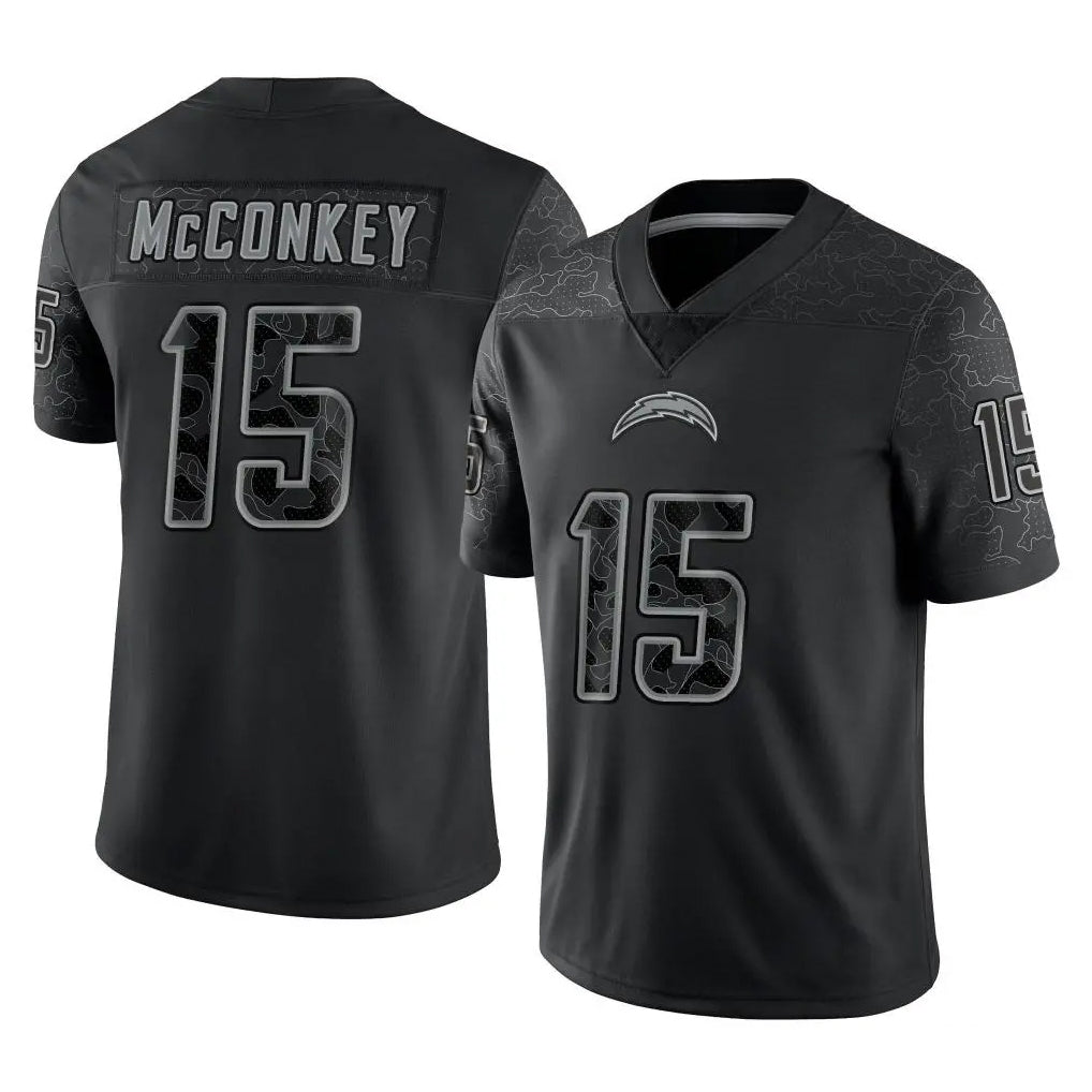 Rebec LA.Chargers #15 Ladd McConkey Player Black Limited Reflective Home Game Stitched Jerseys