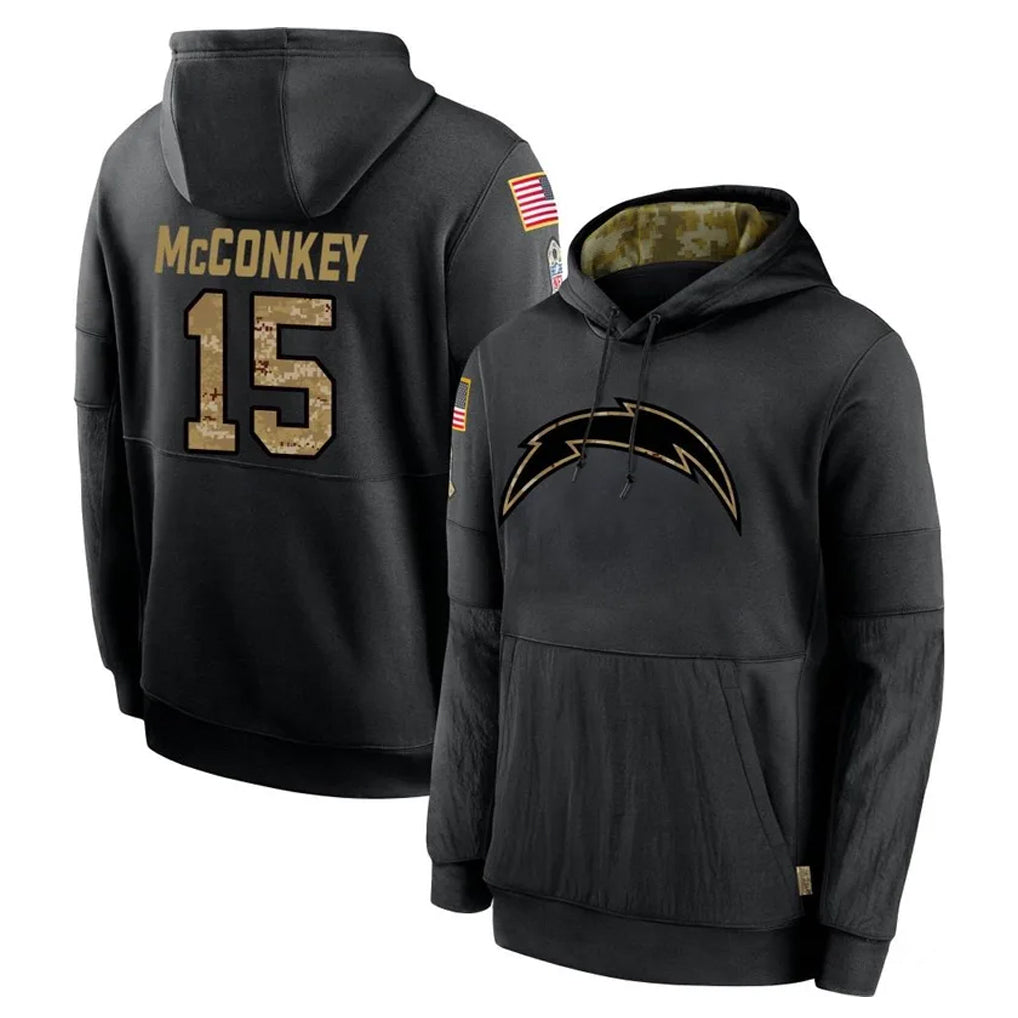 Rebec LA.Chargers #15 Ladd McConkey Player Black Salute to Service Hoodies Limited Game Stitched Jerseys