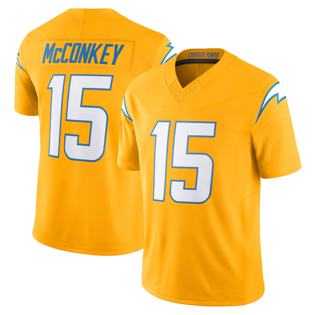 Rebec LA.Chargers #15 Ladd McConkey Player Gold Limited Vapor F.U.S.E. Home Game Stitched Jerseys