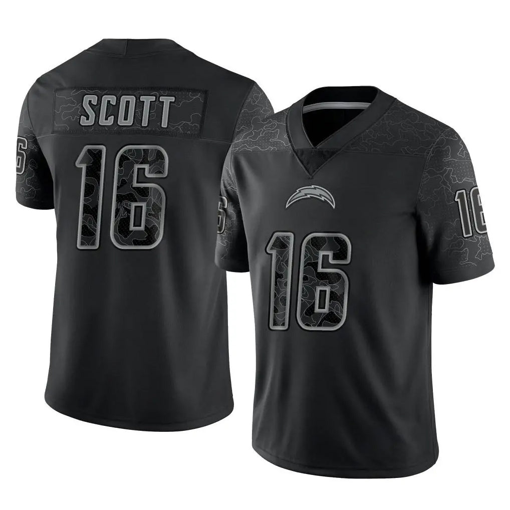 Rebec LA.Chargers #16 J.K. Scott Player Black Limited Reflective Home Game Stitched Jerseys