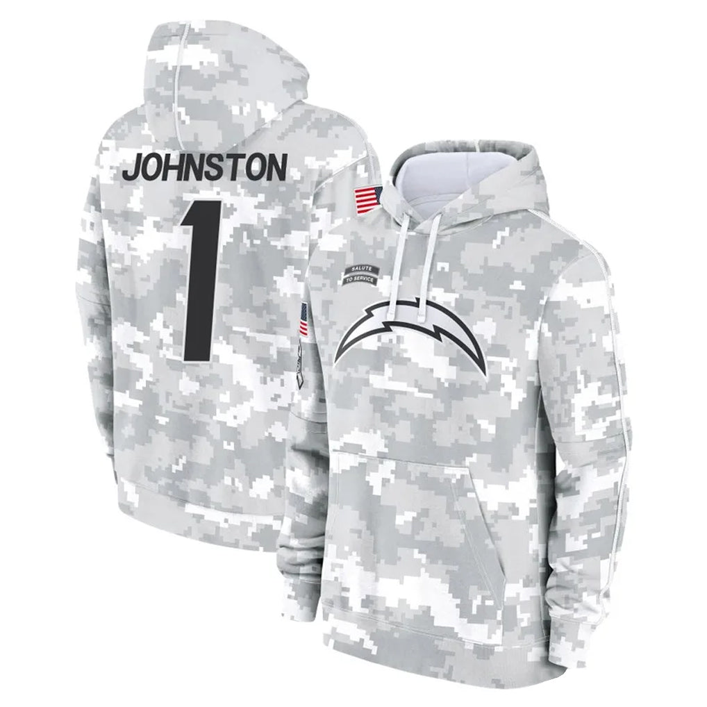 Rebec LA.Chargers #1 Quentin Johnston Player Arctic Camo Salute to Service Hoodies Limited Game Stitched Jerseys