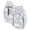 Rebec LA.Chargers #1 Quentin Johnston Player Arctic Camo Salute to Service Hoodies Limited Game Stitched Jerseys