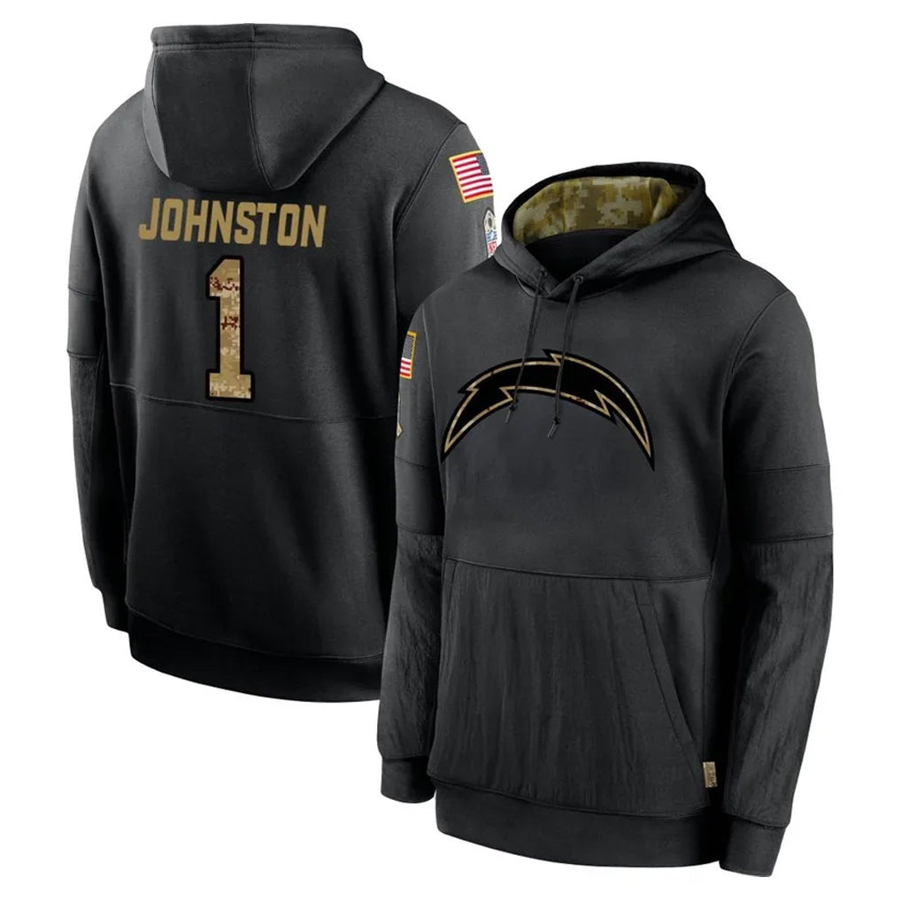 Rebec LA.Chargers #1 Quentin Johnston Player Black Salute to Service Hoodies Limited Game Stitched Jerseys