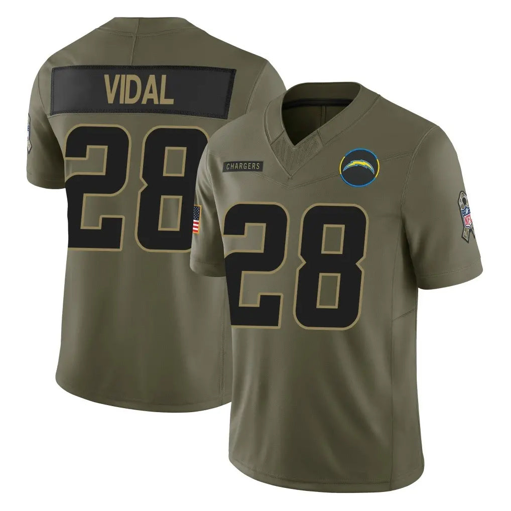 Rebec LA.Chargers #28 Kimani Vidal Player Olive 2025 Salute To Service Limited Game Stitched Jerseys