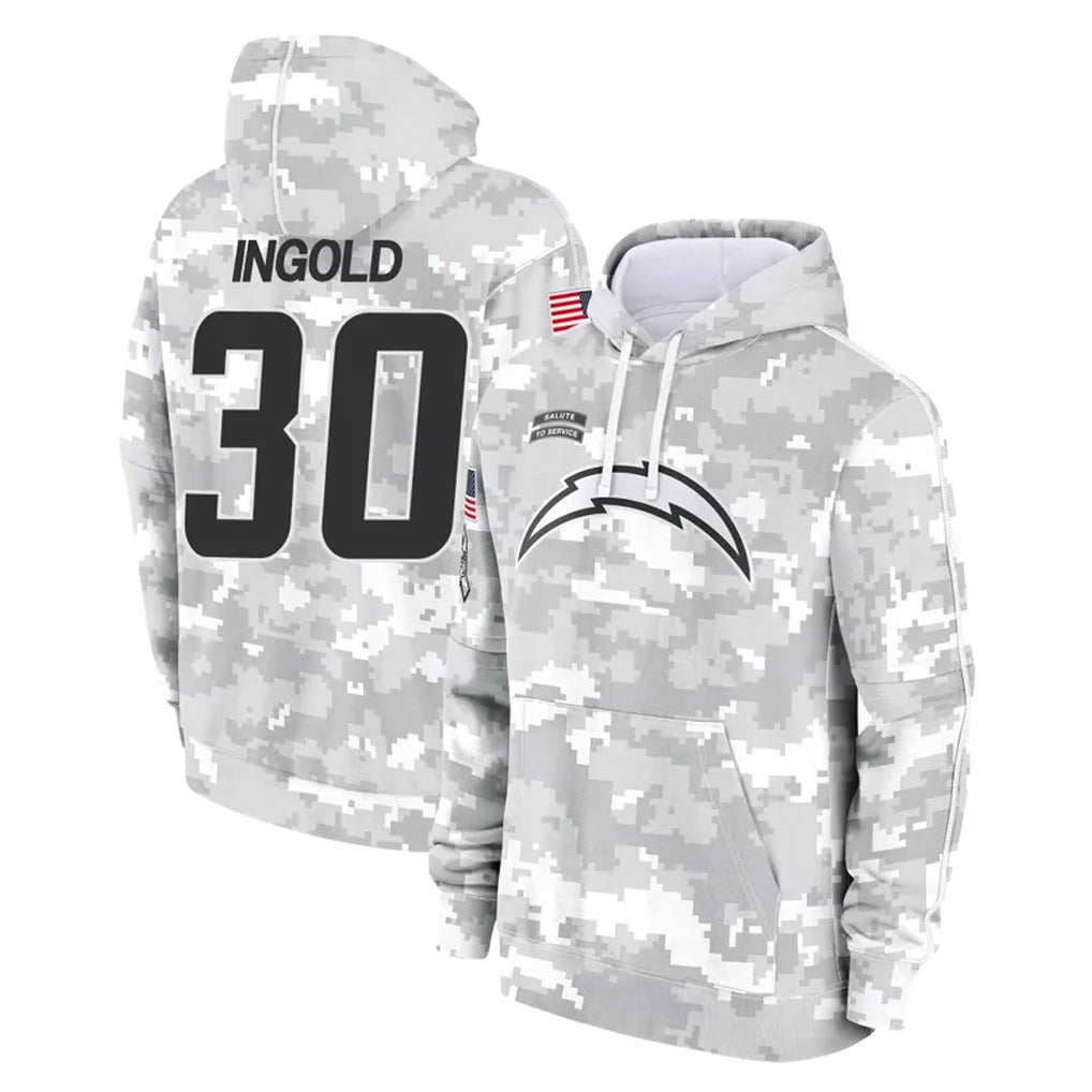 Rebec LA.Chargers #30 Alec Ingold Player Arctic Camo Salute to Service Hoodies Limited Game Stitched Jerseys