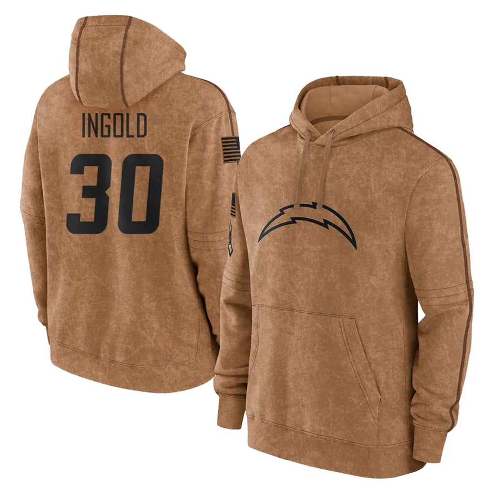 Rebec LA.Chargers #30 Alec Ingold Player Brown Salute to Service Hoodies Limited Game Stitched Jerseys
