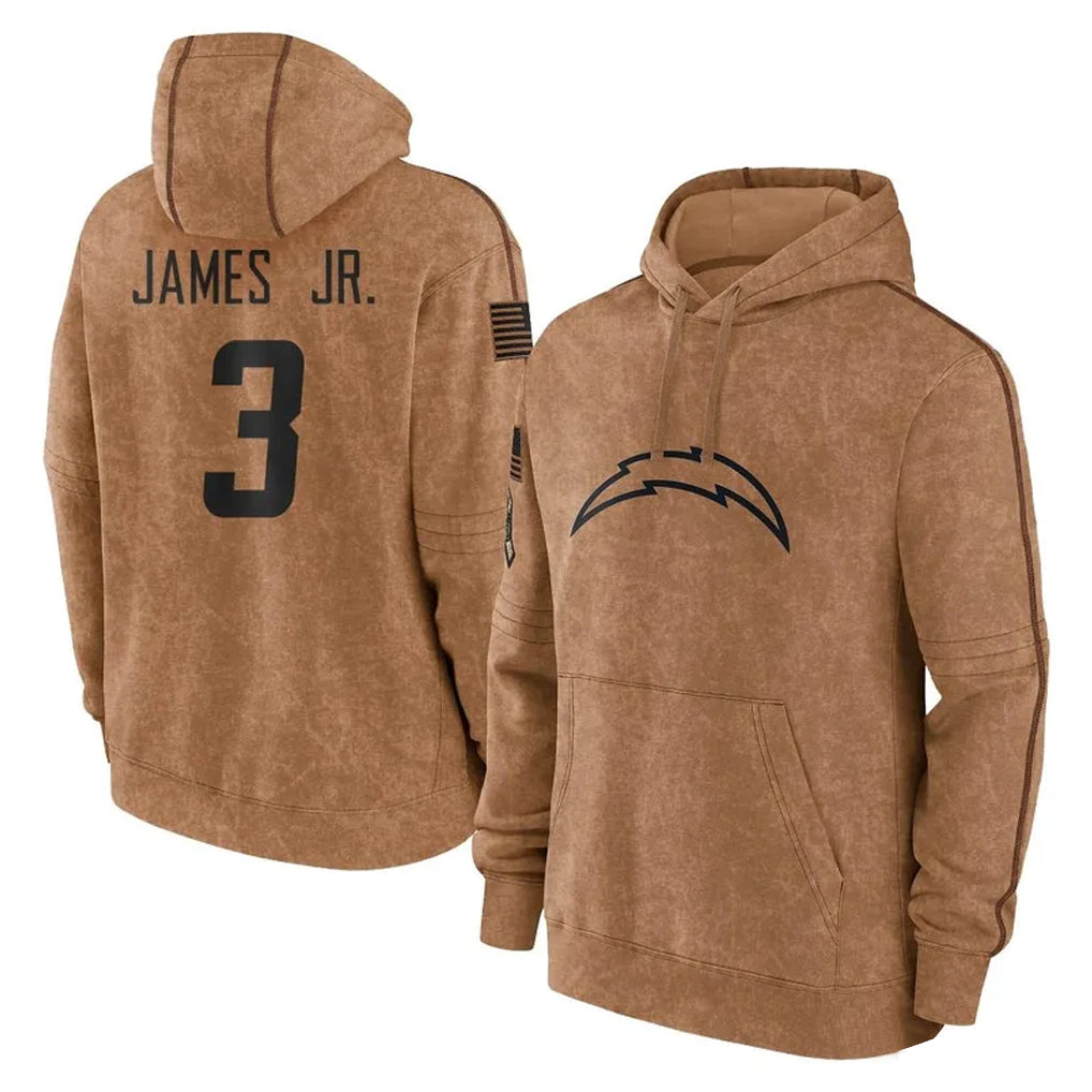 Rebec LA.Chargers #3 Derwin James Jr. Player Brown Salute to Service Hoodies Limited Game Stitched Jerseys